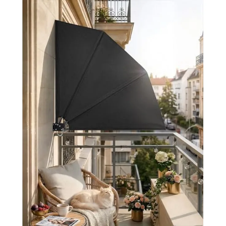 paramondo SkyLine Privacy Balkonfächer 140 x 140 cm, anthrazit – Sicht- und Sonnenschutz, faltbar, wetterfest, UV-beständig, Windschutz