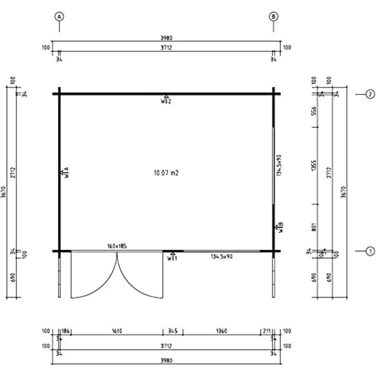 Gartenhaus Gabriel-34 mit Fußboden aus Holz, Gerätehaus 400x300, 10,07 m², 34 mm Wandstärke, Holzhaus in Blockbohlen-Bauweise inkl. Fenster, Doppelfenster und Leimholztür Naturbelassen – Bild 5