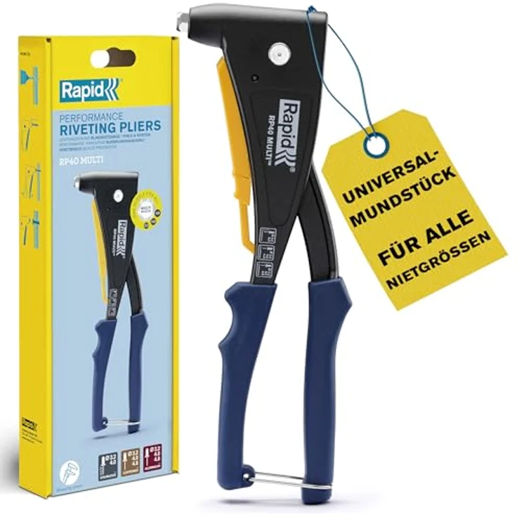 Rapid RP40 Multi Blindnietzange, Universalmundstück mit integriertem Messsystem, für Aluminium- und Edelstahlniete von 3,2-4,8 mm, mattschwarz – Bild 1