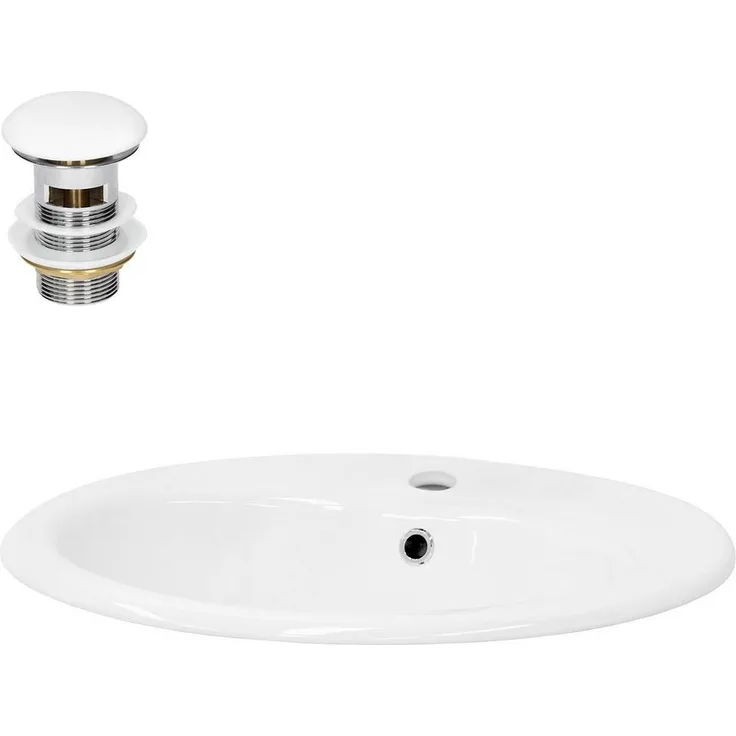 LuxeBath Keramik Einbauwaschbecken, Ovales Handwaschbecken in Weiß mit Ablaufgarnitur und Überlauf