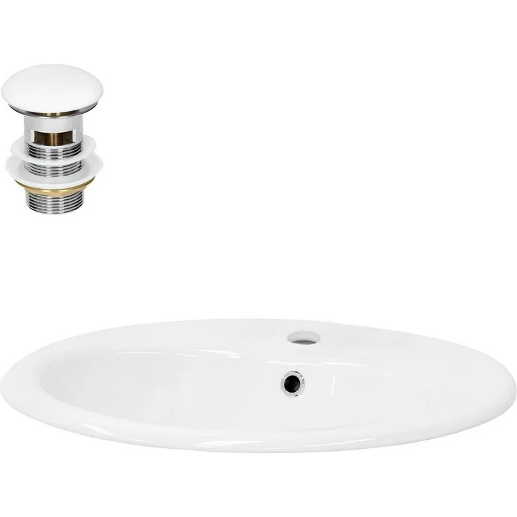 LuxeBath Keramik Einbauwaschbecken, Ovales Handwaschbecken in Weiß mit Ablaufgarnitur und Überlauf