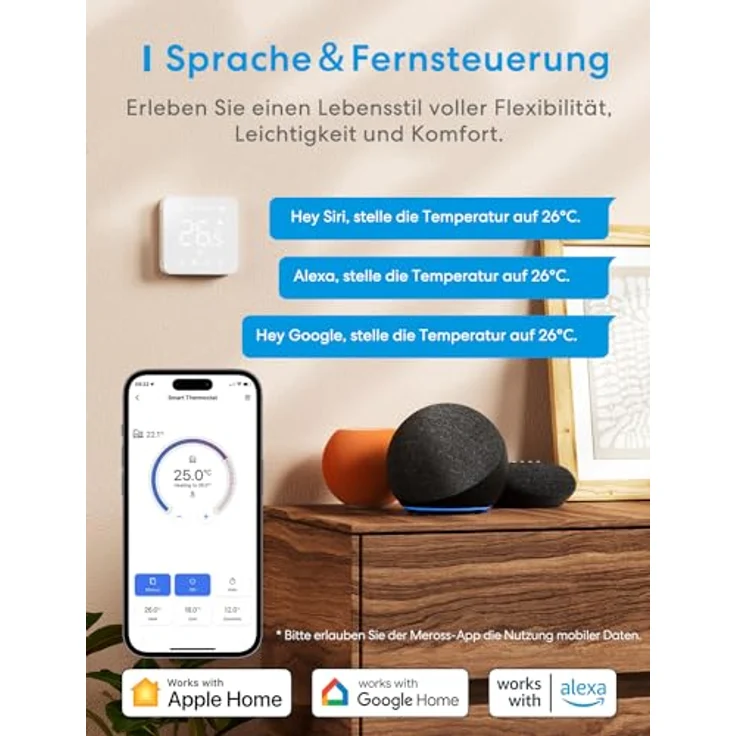meross Smart Thermostat Boiler, Digitales WiFi Thermostat mit Sprachsteuerung für HomeKit, Siri, Google und Alexa, 0.1℃ Genauigkeit, abgerundete Glasscheibe, pure weiße LED-Beleuchtung – Bild 4