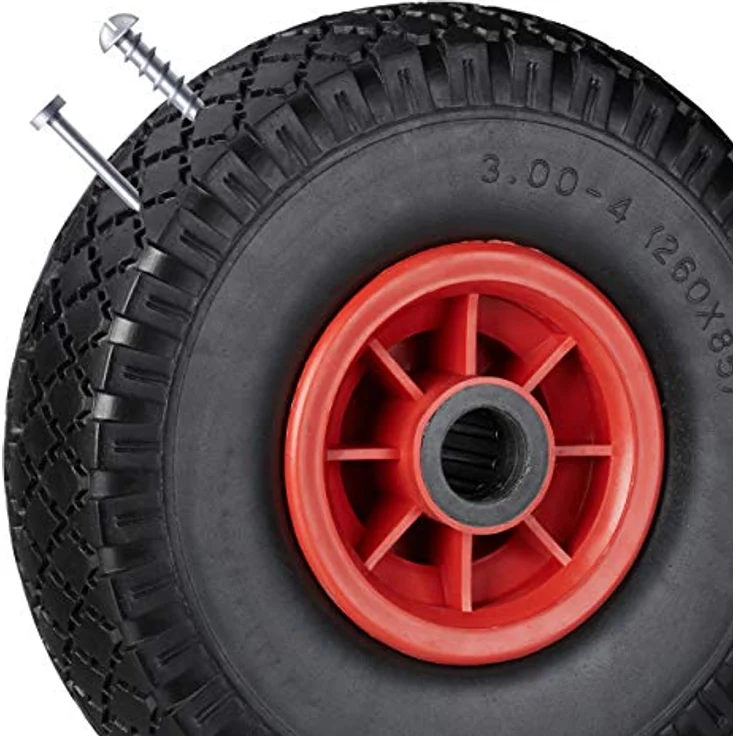 Sackkarrenrad 2er Set, pannensichere 3.00-4'' Vollgummireifen, 25mm Achse, bis 80 kg, 260x85 mm, schwarz-rot – Bild 7