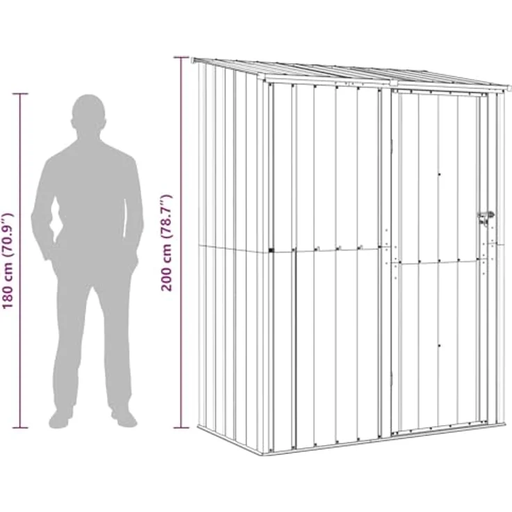 vidaXL Metall Gartenhütte Braun 153,5 x 86 x 200 cm, wetterfester Geräteschuppen mit viel Stauraum für Werkzeuge und Zubehör – Bild 4