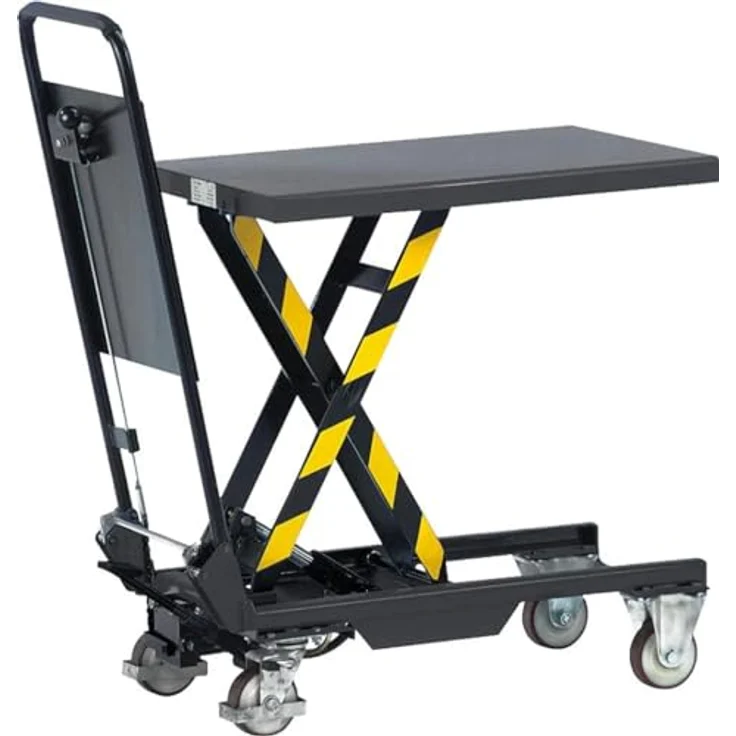 Fetra Hubtischwagen, Transportwagen mit hydraulischer Pumpe, 150 kg Tragfähigkeit, 2 feste und 2 schwenkbare Rollen, Stahlkonstruktion – Bild 2