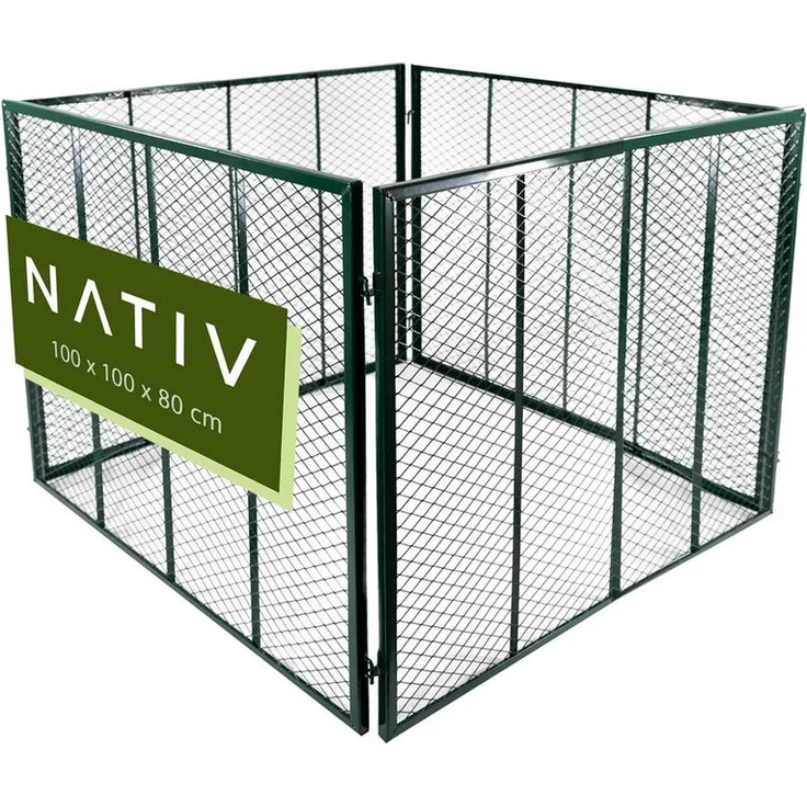 NATIV Komposter Metall, 448 l stabiler Bio-Komposter mit Stecksystem, 105x105x75 cm, wählbar in silber oder dunkelgrün