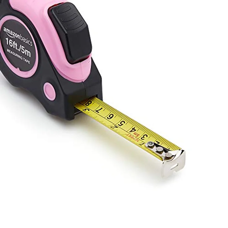 Amazon Basics Maßband, 5 m (16 Fuß), pink, einziehbar, mit Gürtelclip und schlagfestem Gehäuse – Bild 4