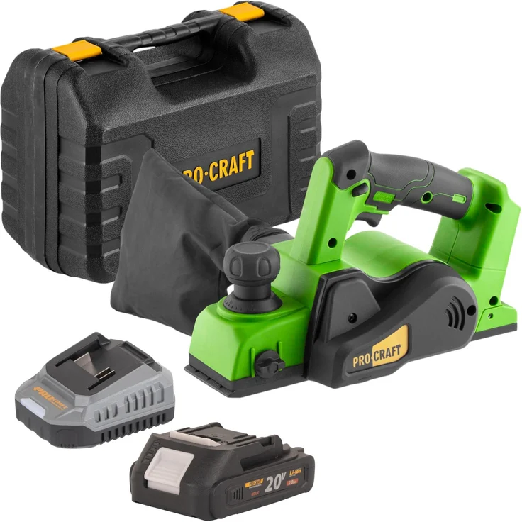 Procraft PE20BLbb Akku Hobel 20 V 82 mm Brushless mit 1x 2,0 Ah Akku, Ladegerät & Koffer