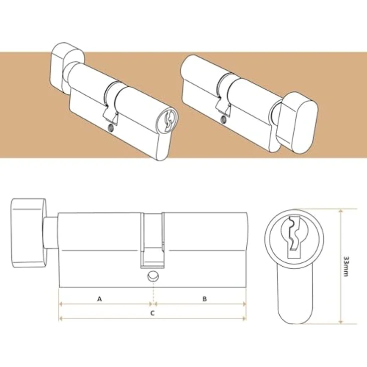 Schließzylinder mit Knauf - 30 x 35 mm - 3 Schlüssel - ( Knaufzylinder - Zylinderschloss - Profilzylinder ) – Bild 5