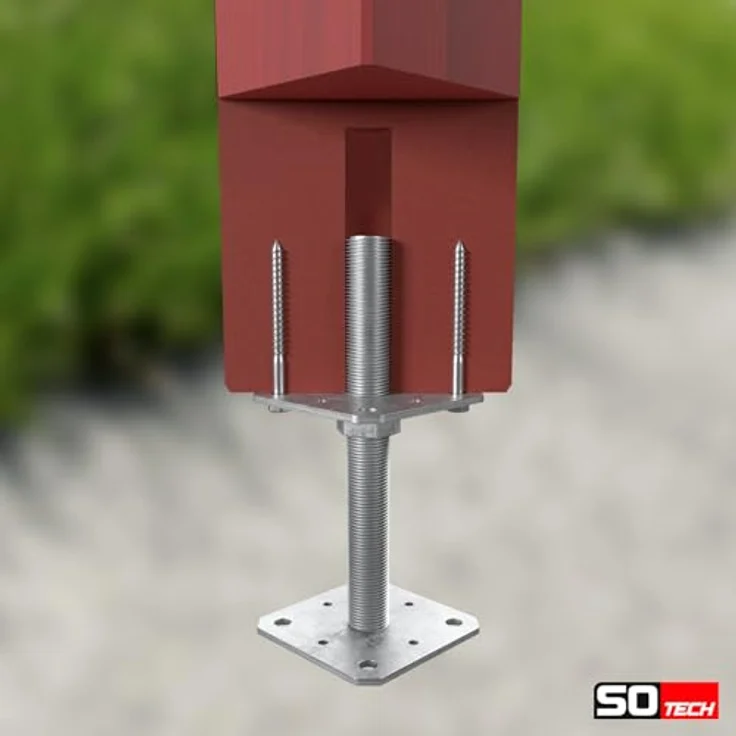 SO-TECH® Pfostenträger Stützträger höhenverstellbar M24, feuerverzinkt, wetterfest, 160 x 160 x 250 mm, inkl. Sechskant-Holzschrauben – Bild 5