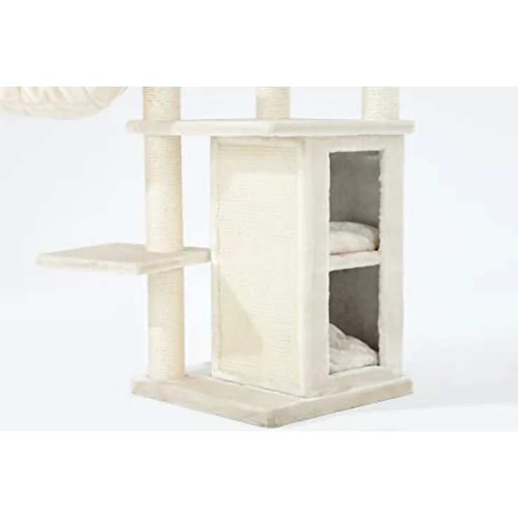 Petrebels Design Kratzbaum mit XL Liegemulden, Ramses 158 cm, Creme Farbe, Katzenkratzbaum mit Katzenhöhle und dicken Ø 9 cm Natursisal Stämmen – Bild 4