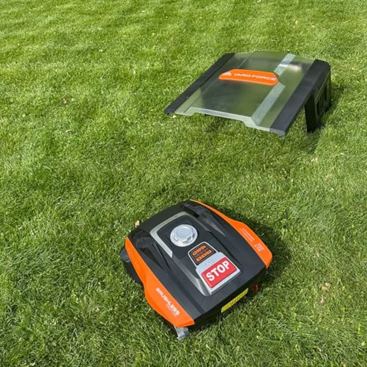 Yardforce Rasenmähroboter Compact 300RBS, für Rasenflächen bis 300 m², 5-stufige Schnitthöhenverstellung, Bluetooth-Steuerung, mulcht und schützt in Mähroboter-Garage orange-schwarz – Bild 8