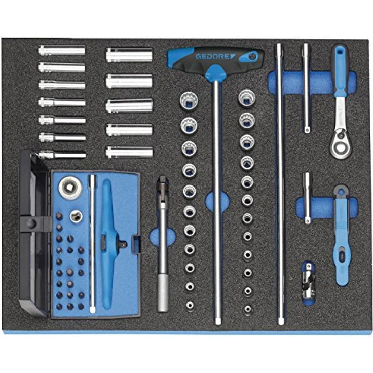 Gedore Steckschlüssel-Sortiment 1/4, 67-tlg. im Check-Tool-Modul, kompakte Maße 316,5 x 390 x 35 mm – Bild 2