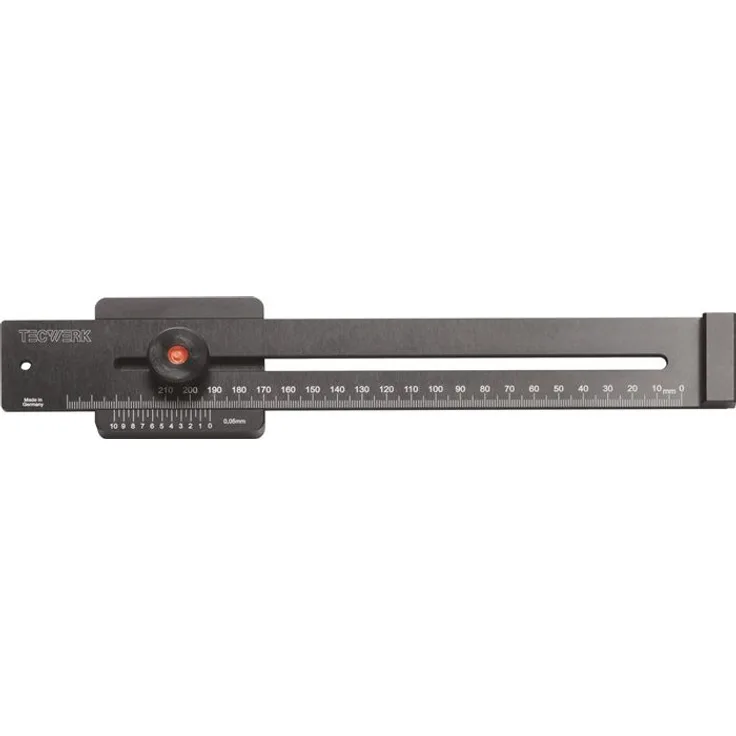 NORDWEST Streichmaß 250mm mit flachem Schieber, oberflächengehärtetes Aluminium, schwarz eloxiert, Laserbeschriftung mit Nonius 0,05 mm