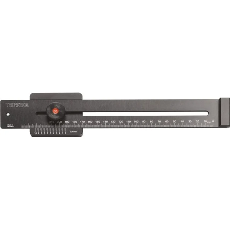 NORDWEST Streichmaß 250mm mit flachem Schieber, oberflächengehärtetes Aluminium, schwarz eloxiert, Laserbeschriftung mit Nonius 0,05 mm