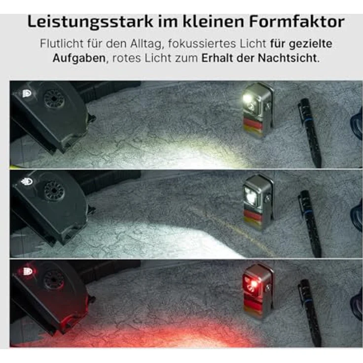 OLIGHT Oclip Pro Mini LED Taschenlampe, 500 Lumen, USB-C wiederaufladbar, IPX6 wasserdicht, Flutlicht und Rotlicht, kompakt mit Clip (Deutsche Flagge) – Bild 3