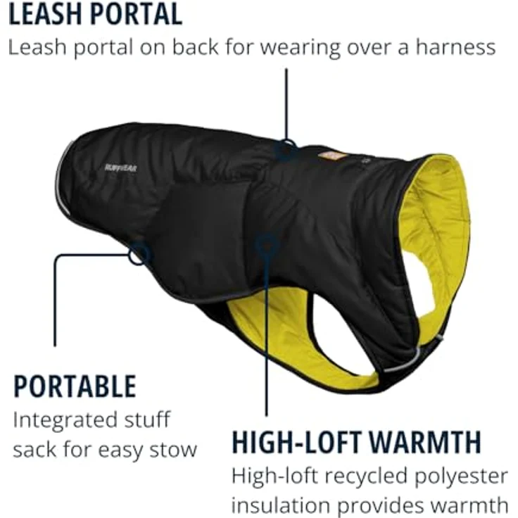 RUFFWEAR Quinzee Regenjacke für kleine Hunde, isolierter Allwetter-Hundemantel, Wasserabweisende Hundejacke, leichte Hundeweste und Tragetasche, Größe S, Obsidianschwarz – Bild 3