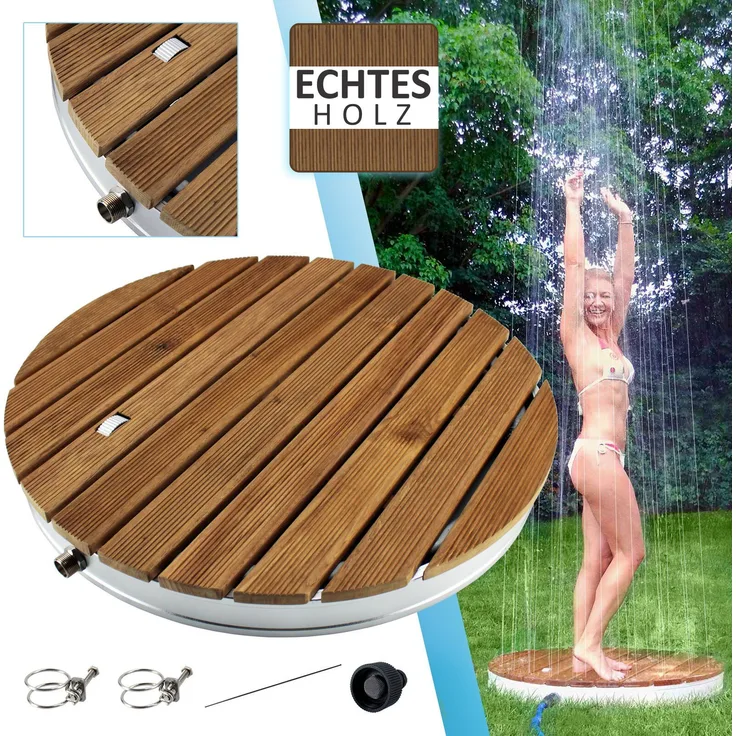 @tec Gartendusche MyGarden aus massivem Teakholz, rund, mit Bodenplatte Outdoor, dm. 70cm in Echtholz - Teakholz