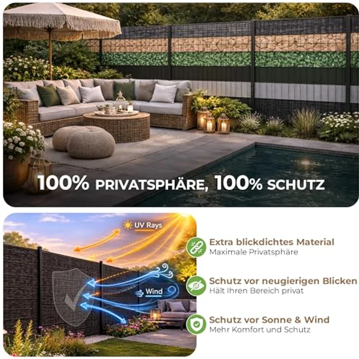 BooGardi PVC Sichtschutzstreifen · Sichtschutz Zaun 19 cm x 35 m Hellgrau 4 Rollen · 450 g/m² · inkl. 30 Clips · Zaunblende für Doppelstabmattenzaun & Stabmattenzaun · Blickdicht & wetterfest – Bild 3