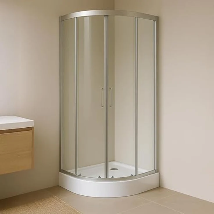 Belvit® Viertelkreis Duschkabine 90x90x200 cm mit Schiebetür, 4 mm ESG Klarglas, verchromte Profile, Antikalk Nano Beschichtung, inklusive Duschwanne, Eckmontage – Bild 5