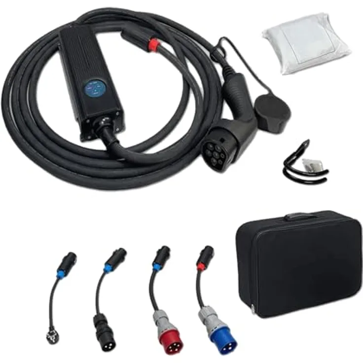 EM2GO Wallbox 11kW, Mobile Ladestation mit Adaptern und robustem Transportkoffer
