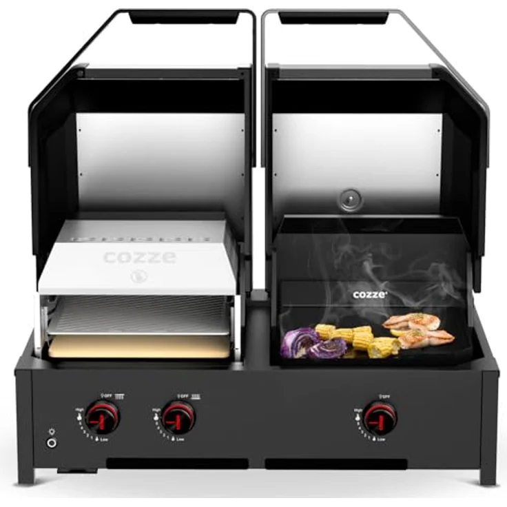 Cozze® Quattro 900, 4-in-1 Gasgrill Station mit Pizzofen, Plancha, Grill & 800°C Steakzone – 3 Brenner + Infrarot (13 kW), inkl. Pizzastein & Gusseisenplatte – Bild 5