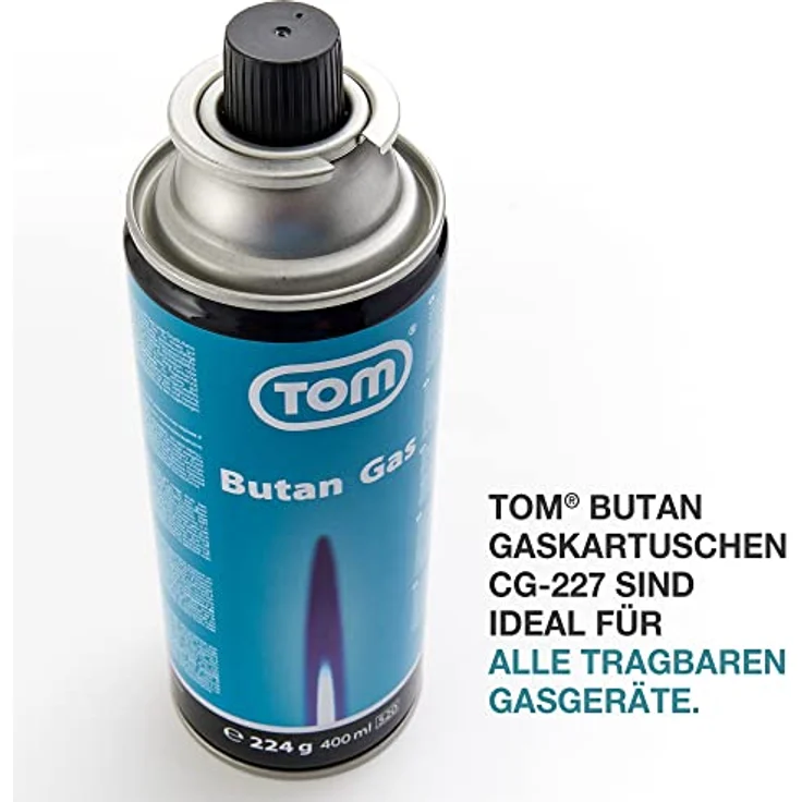 TOM Butangas Kartuschen CG-227, 8 x, 12 x oder 28 x mit MSF-1A Bajonett Ventil, ideal für Campingkocher und Unkrautbrenner – Bild 3