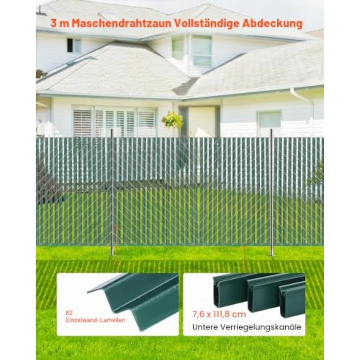 VEVOR Sichtschutzlamellen 1435 mm, vertikale Lamellen mit Bodenverriegelung für Maschendrahtzäune, hochdichtes HDPE-Material, grün – Bild 5
