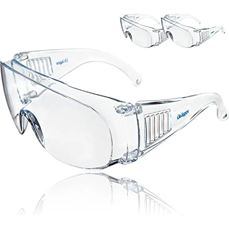 Dräger Schutzbrille X-pect 8110 | Überbrille auch für Brillenträger | Für Baustelle, Labor, Werkstatt und Fahrrad-Fahren | Leicht, klar und mit indirekter Belüftung | 3 St.