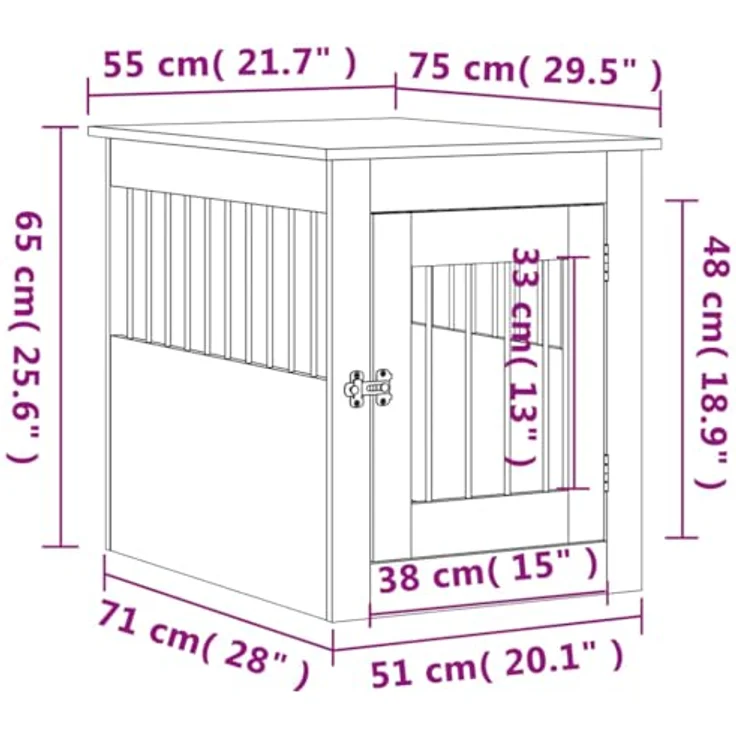 vidaXL Hundekäfig im Möbelstil, Abschließbar Hundebox mit Tür, Hundehütte Beistelltisch mit 2-in-1-Funktion, Hundehaus Haustierkäfig, Sonoma-Eiche 55x75x65 cm Holzwerkstoff – Bild 4