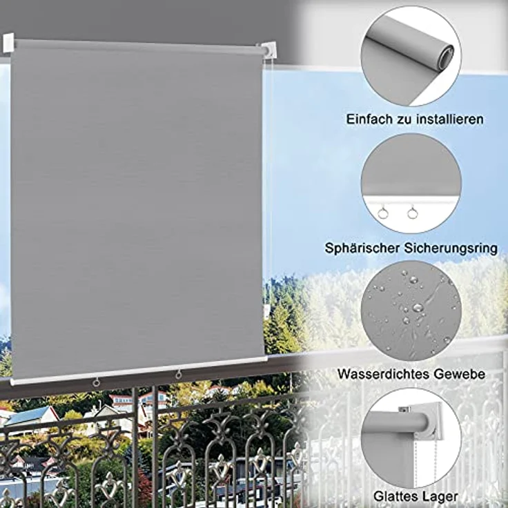 WOLTU Außenrollo Senkrechtmarkise Balkonrollo Outdoorrollo Sichtschutzrollo Wetterfest Sonnenschutz UV Schutz, Vertikal Sonnensegel Reflektierende Thermofunktion für Fenster & Türen, Grau 100x140 cm – Bild 3