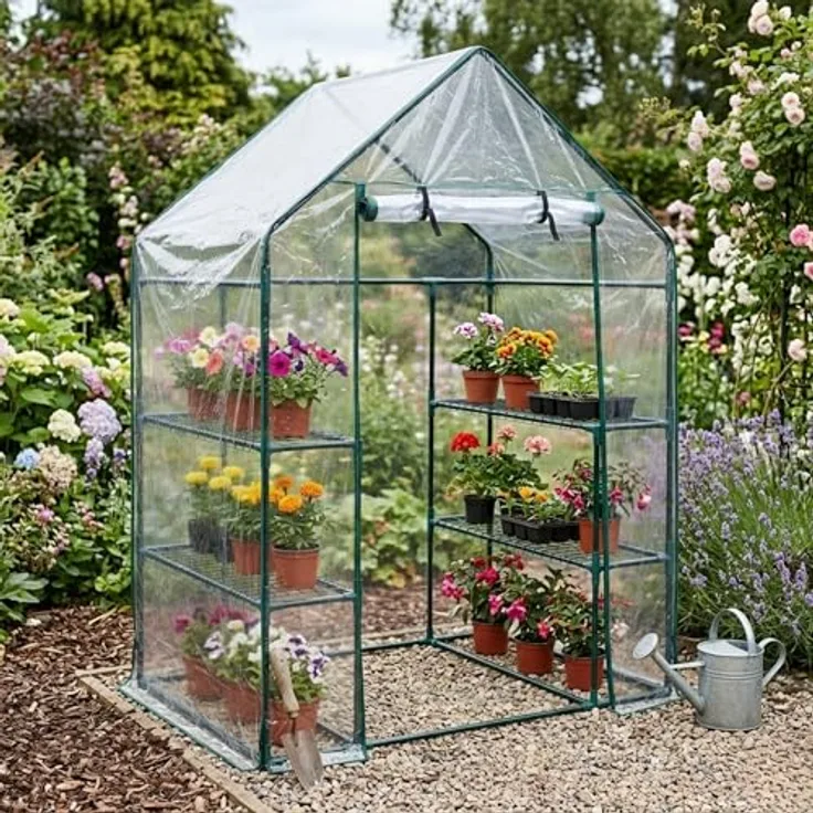 EDENIA Mini Folien Gewächshaus MIVA, freistehend mit 4 Regalen, transparente PVC-Folie, 143 x 73 x 195 cm