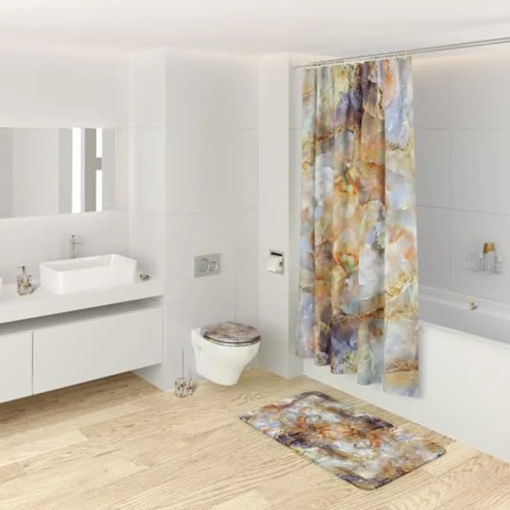 Sanilo WC Sitz Marmor Braun, Toilettendeckel aus Holz mit Absenkautomatik, antibakterieller Oberfläche, belastbar bis 200 kg – Bild 2