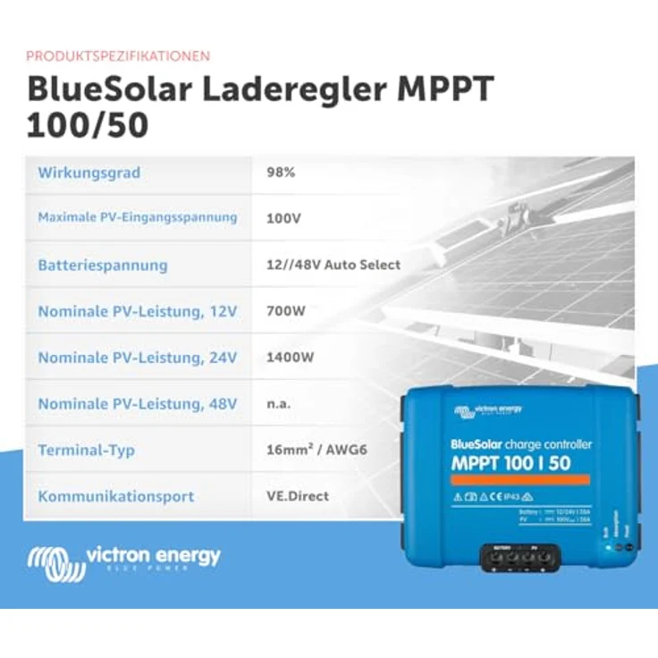 Victron Energy BlueSolar MPPT 100V 50 Amp 12/24-Volt Solar Laderegler, intelligentes MPPT-Design, Bluetooth-Funktion, schwarz – Bild 3