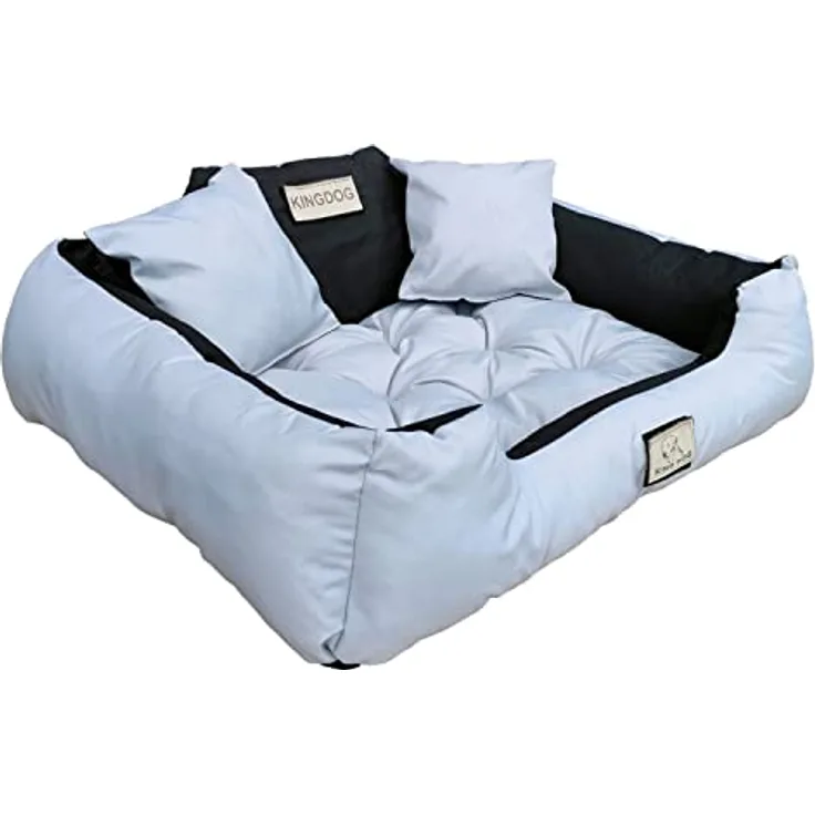 KingDog Hunde- und Katzenbett mit Zwei Kissen Hundekissen Hundekorb Haustierbett Waschbar Wasserdichtes PVC-Material (M 75x65cm, Hellgrau)