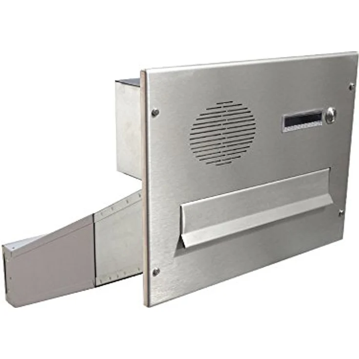 Letterbox24 D-042 Edelstahl Mauerdurchwurf Briefkasten mit Klingel & Sprechsieb (Tiefe: 35-50 cm), wetterfest & langlebig, gebürsteter Edelstahl – Bild 1