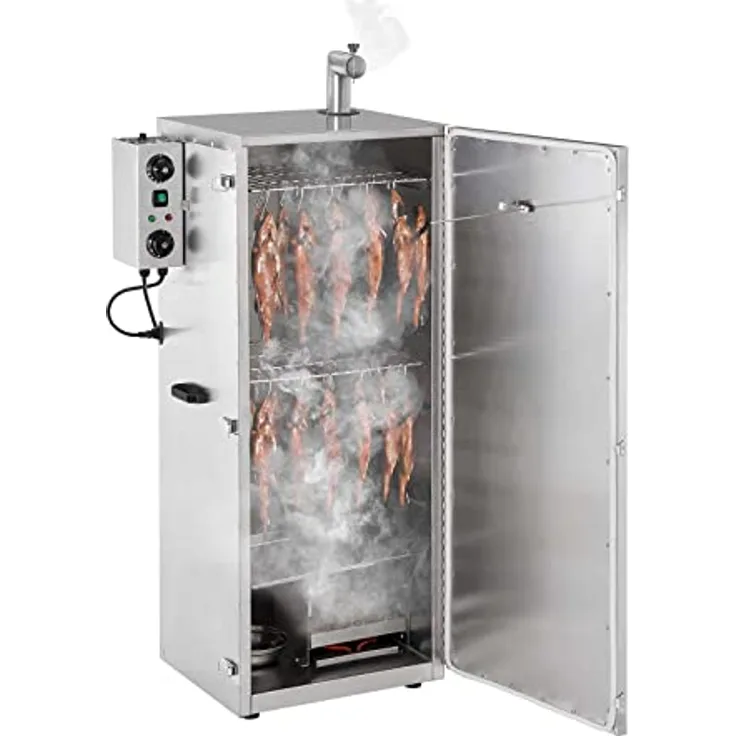 Royal Catering RC-FS1300 Räucherofen Edelstahl, 147 L, 8 Roste, für warmes und heißes Räuchern, mit Timer und Alarmfunktion