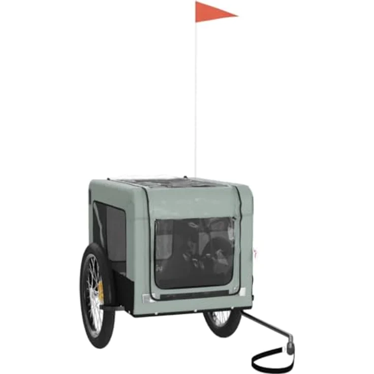 vidaXL Hunde-Transportbox Fahrradanhänger Grau und Schwarz Oxford-Gewebe Eisen, mit PVC-Dach und Reflektoren – Bild 4
