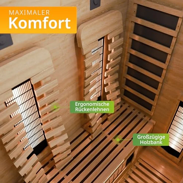 Artsauna Infrarotkabine Kiruna130 Premium Dual Technologie, Hemlockholz, Sound-System, Bluetooth, LED-Farblicht – Bild 5