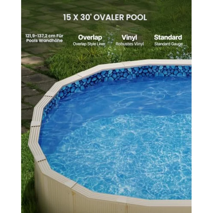 VEVOR YCNCOVAL15309D7RJV0, Ovale Schwimmbeckenauskleidung aus Vinyl, blau, kompatibel mit 4,57 m x 9,14 m Becken, langlebig und reißfest – Bild 2