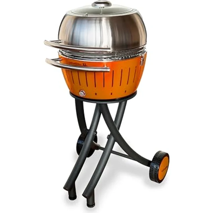 LotusGrill XL Gartengrill Set Limettengrün - Grillwagen mit Grillhaube XL aus Edelstahl (Mandarinenorange) – Bild 1