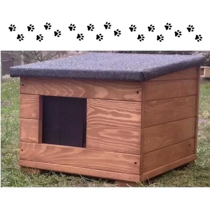 QLS Hundehütte 50 x 45 x 41 cm aus Holz Wetterfest Isoliert Teakholzfarbe Outdoor – Bild 2