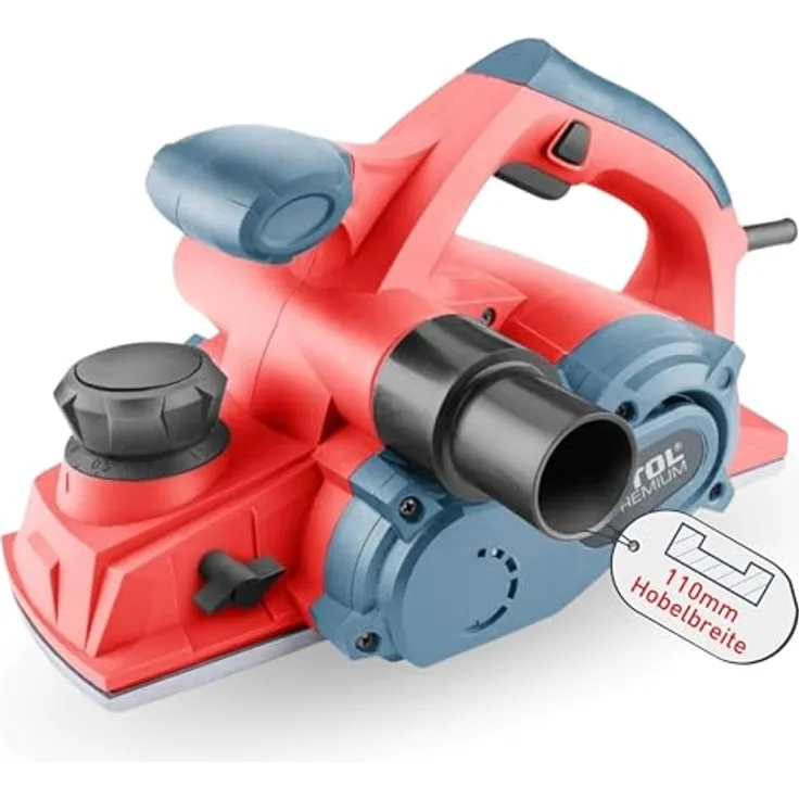 Extol Premium Elektrohobel 1000W I mit 110mm Hobelbreite & bis zu 3mm Spanntiefe, Staubfang und Stützfuß