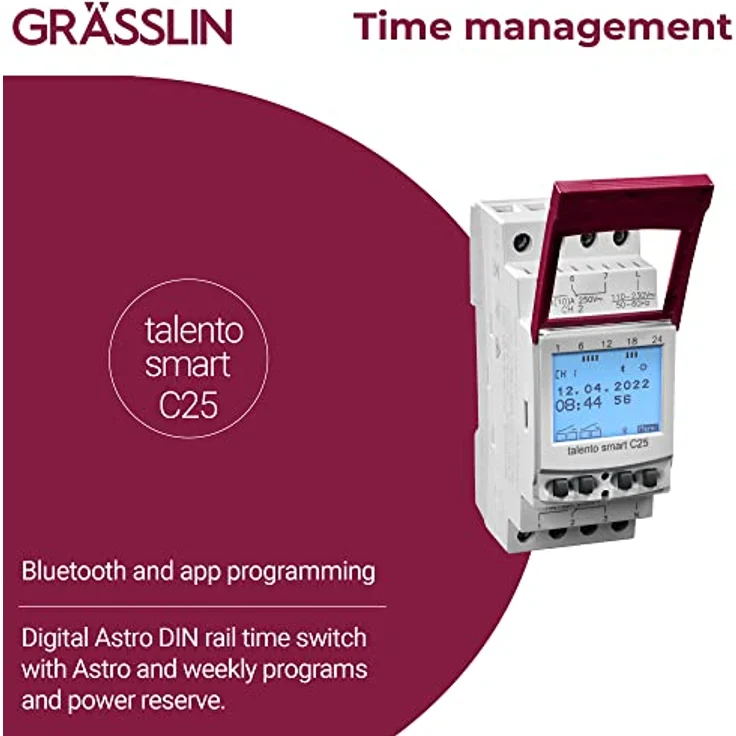 Grässlin talento smart C25, digitale Zeitschaltuhr mit Bluetooth, programmierbar über Smartphone, bis zu 50 Programme, PIN-Code-Sicherheit – Bild 6