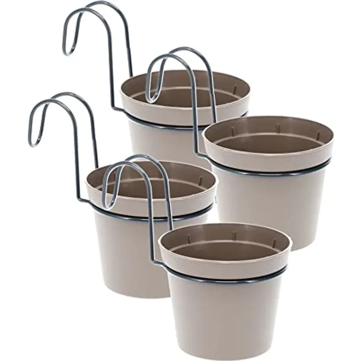 GarPet 4 x Hängetopf Blumentopf Pflanztopf Set mit Halterung Metall Wandhalterung Haken Aufhängung innen außen Pflanzenhänger Kunststoff