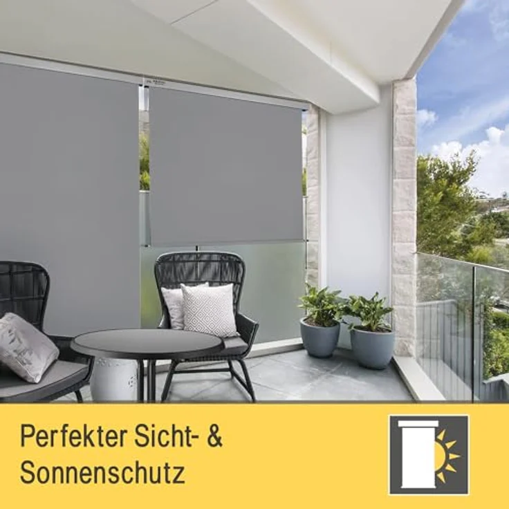Sol Royal Senkrechtmarkise MS5, 140x250cm, grau, abnehmbare Handkurbel, wasserabweisender UV-Schutz 70-90% – Bild 2