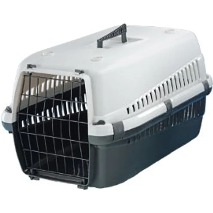 Nobby Transportbox grau L x B x H: 54 x 38 x 33 cm, stabile Kunststoffbox für kleine Hunde und Katzen mit abnehmbarem Deckel und schwarzem Metallgitter