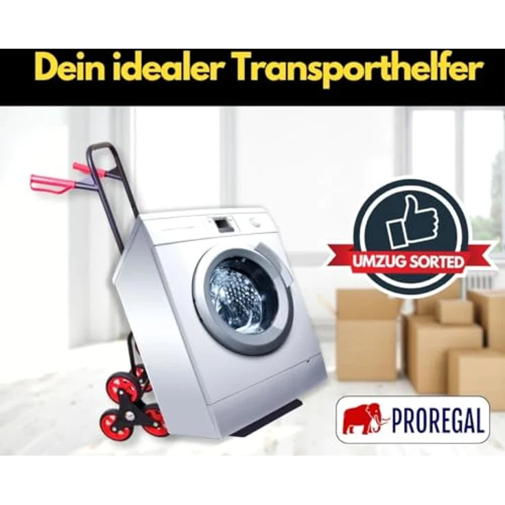 PROREGAL® Treppensackkarre TAURUS Traglast 150kg Stahlrahmen ergonomische Griffe Gummiräder, robuste Konstruktion und moderne rote Akzente – Bild 6