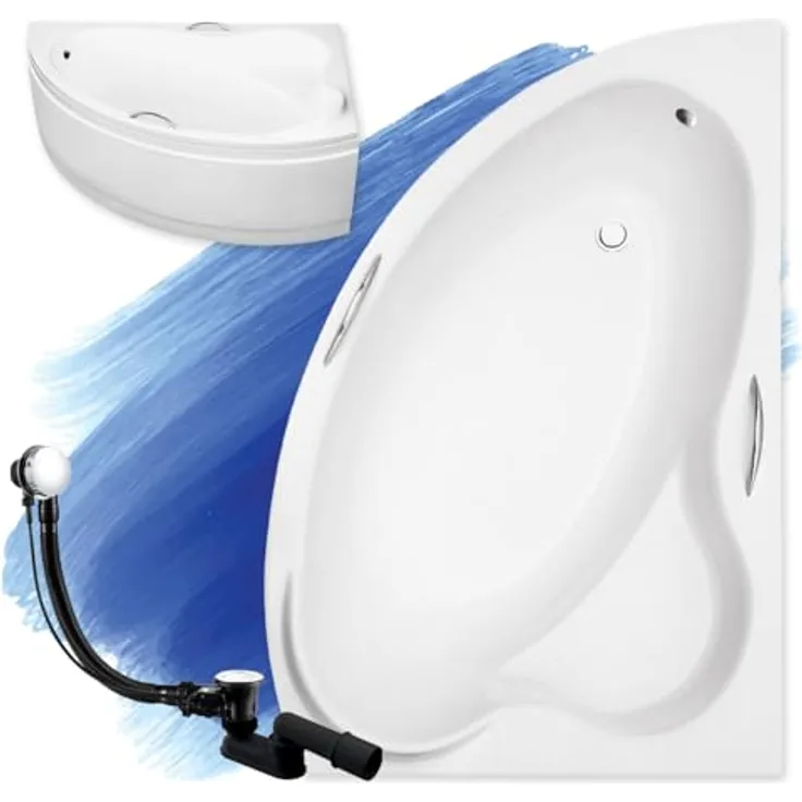 Bad Land ADA Eckwanne 160x100 Rechts, Acryl Badewanne mit antibakterieller Beschichtung und rutschfester Oberfläche, schneeweiß