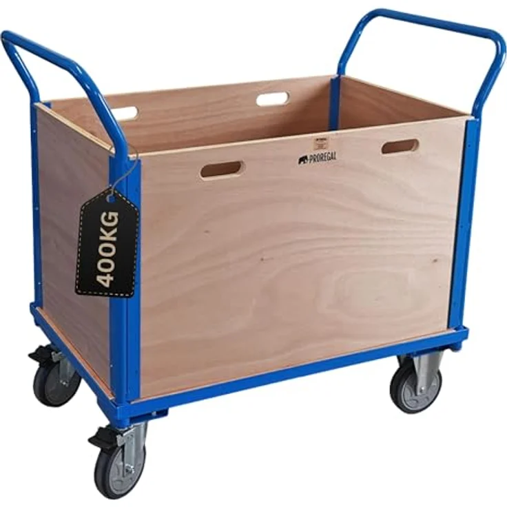 PROREGAL® Transportwagen Plattformwagen mit abnehmbaren Holzwänden, 102x113x60cm, Traglast 400kg, robuster Stahlrahmen, lichtblau – Bild 8